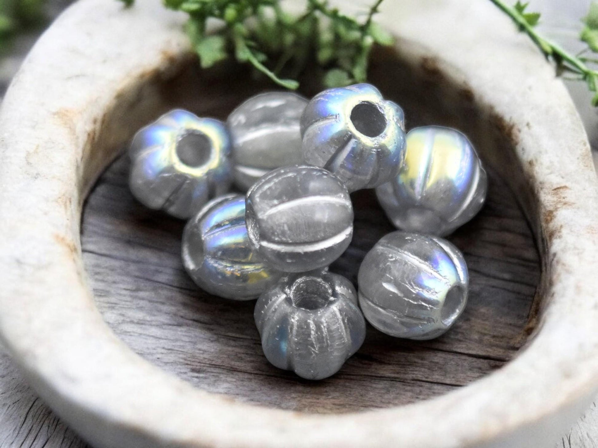 *20* 8mm Silver Washed Crystal AB Large Hole Melon Beads