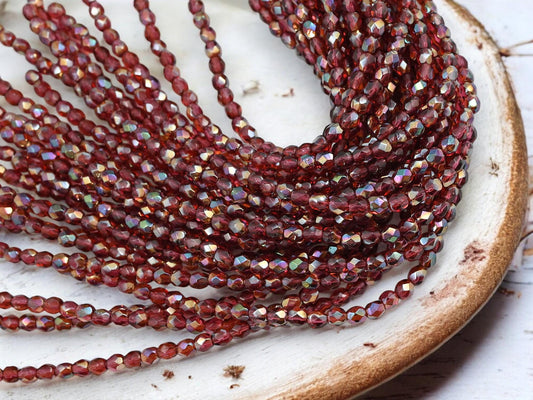 Czech Glass Beads - 4mm Beads - Fire Polished Beads - Pink Fire Polish - Pink Beads - Round Beads - 50pcs - 4mm - (4047)