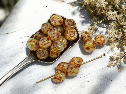 Picasso Beads - Mushroom Button - Czech Glass Beads - Button Beads - Czech Glass Buttons - 9x8mm - 30pcs - (5349)