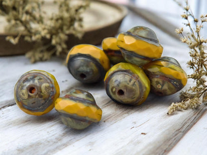 *10* 9x7mm Golden Mustard Opal Picasso Saturn Beads