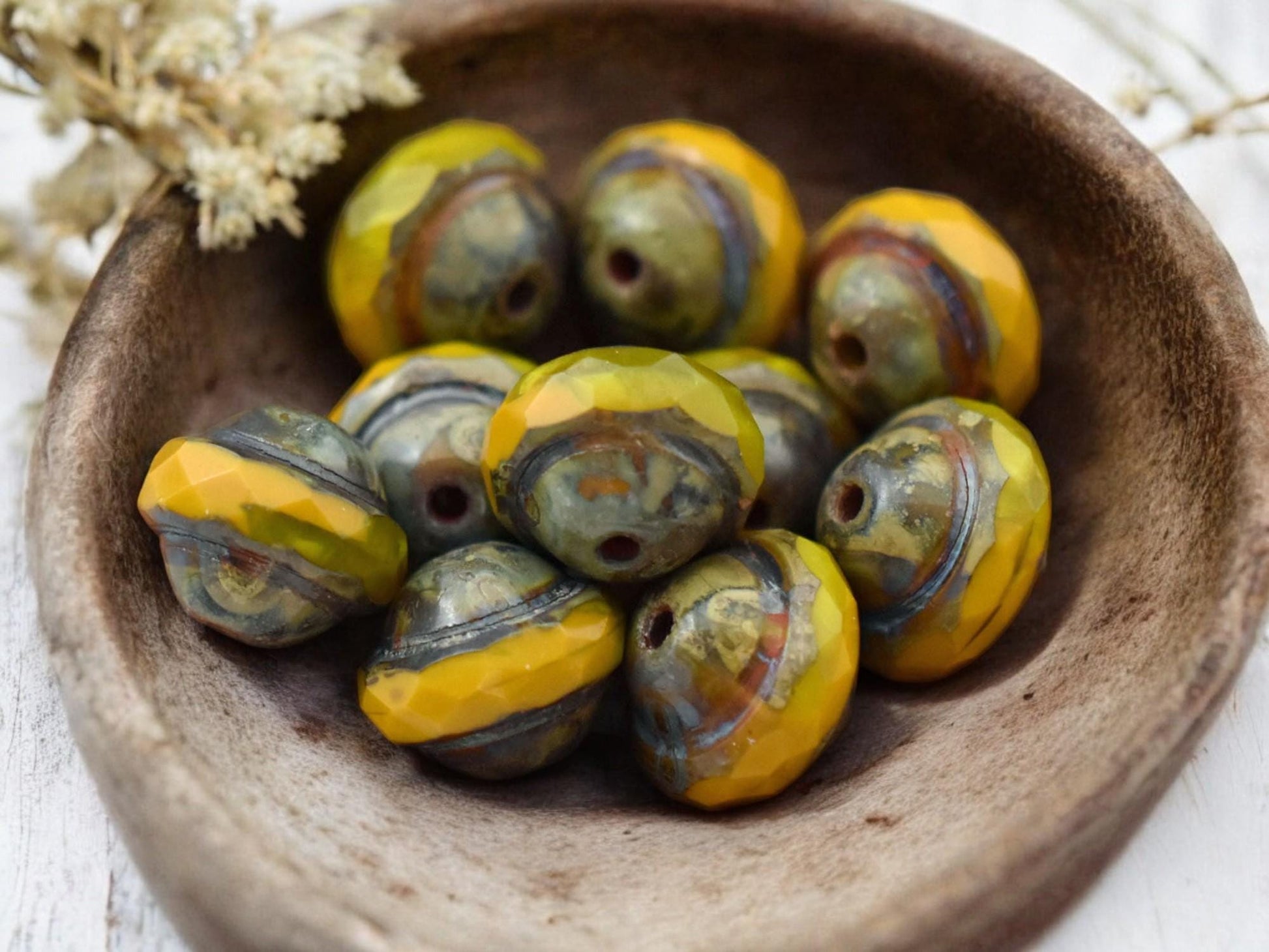 *10* 9x7mm Golden Mustard Opal Picasso Saturn Beads