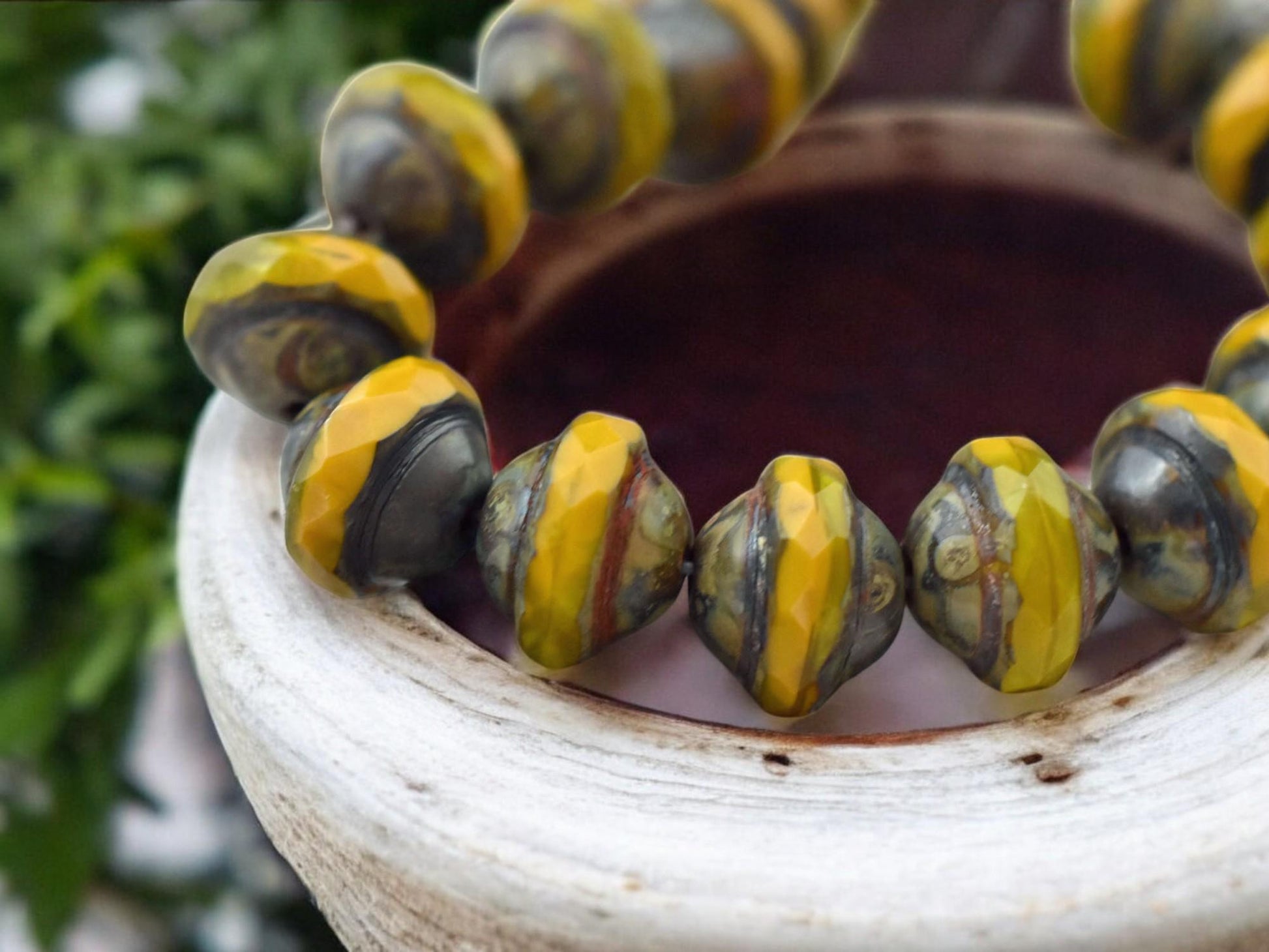 *10* 9x7mm Golden Mustard Opal Picasso Saturn Beads