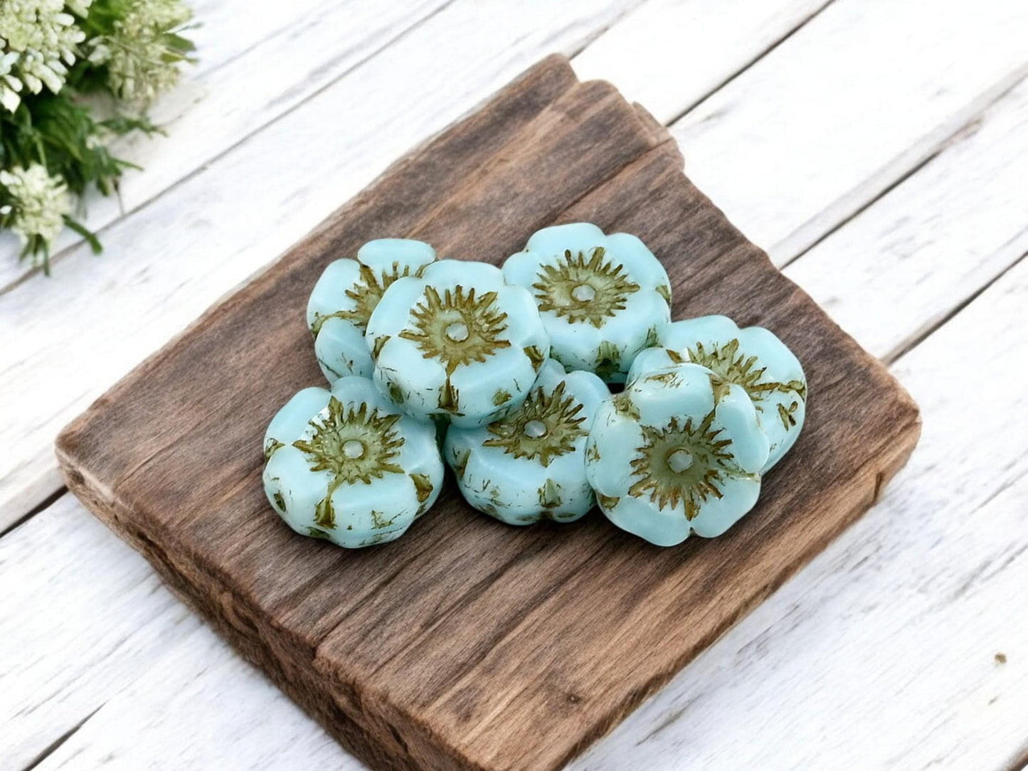 Czech Glass Beads - Hawaiian Flower Beads - Picasso Beads - Czech Glass Flowers - 12mm - 12pcs - (3460)