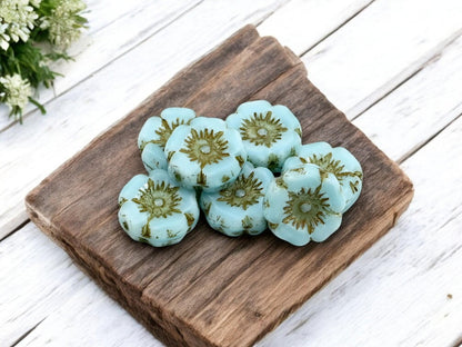 Czech Glass Beads - Hawaiian Flower Beads - Picasso Beads - Czech Glass Flowers - 12mm - 12pcs - (3460)