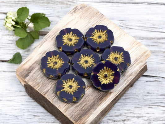 Czech Glass Beads - Hawaiian Flower Beads - Picasso Beads - Czech Glass Flowers - 12mm - 12pcs - (A72)