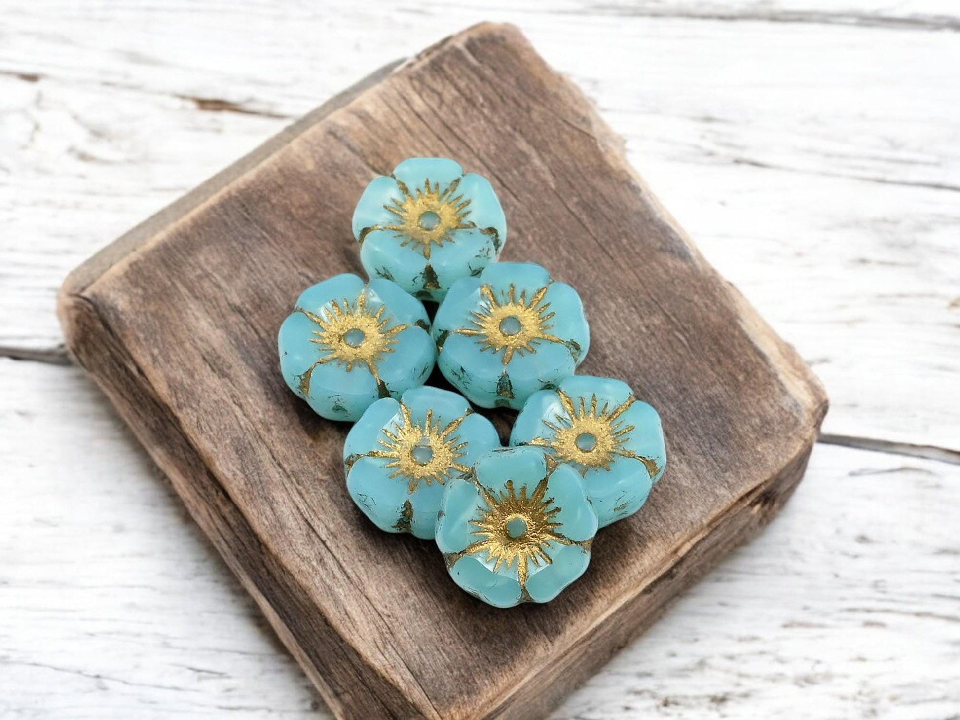 Czech Glass Beads - Hawaiian Flower Beads - Picasso Beads - Czech Glass Flowers - 12mm - 12pcs - (1107)