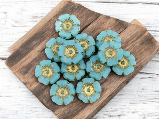 Czech Glass Beads - Hawaiian Flower Beads - Picasso Beads - Czech Glass Flowers - 12mm - 12pcs - (1107)