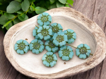 Czech Glass Beads - Hawaiian Flower Beads - Picasso Beads - Czech Glass Flowers - 12mm - 12pcs - (3343)