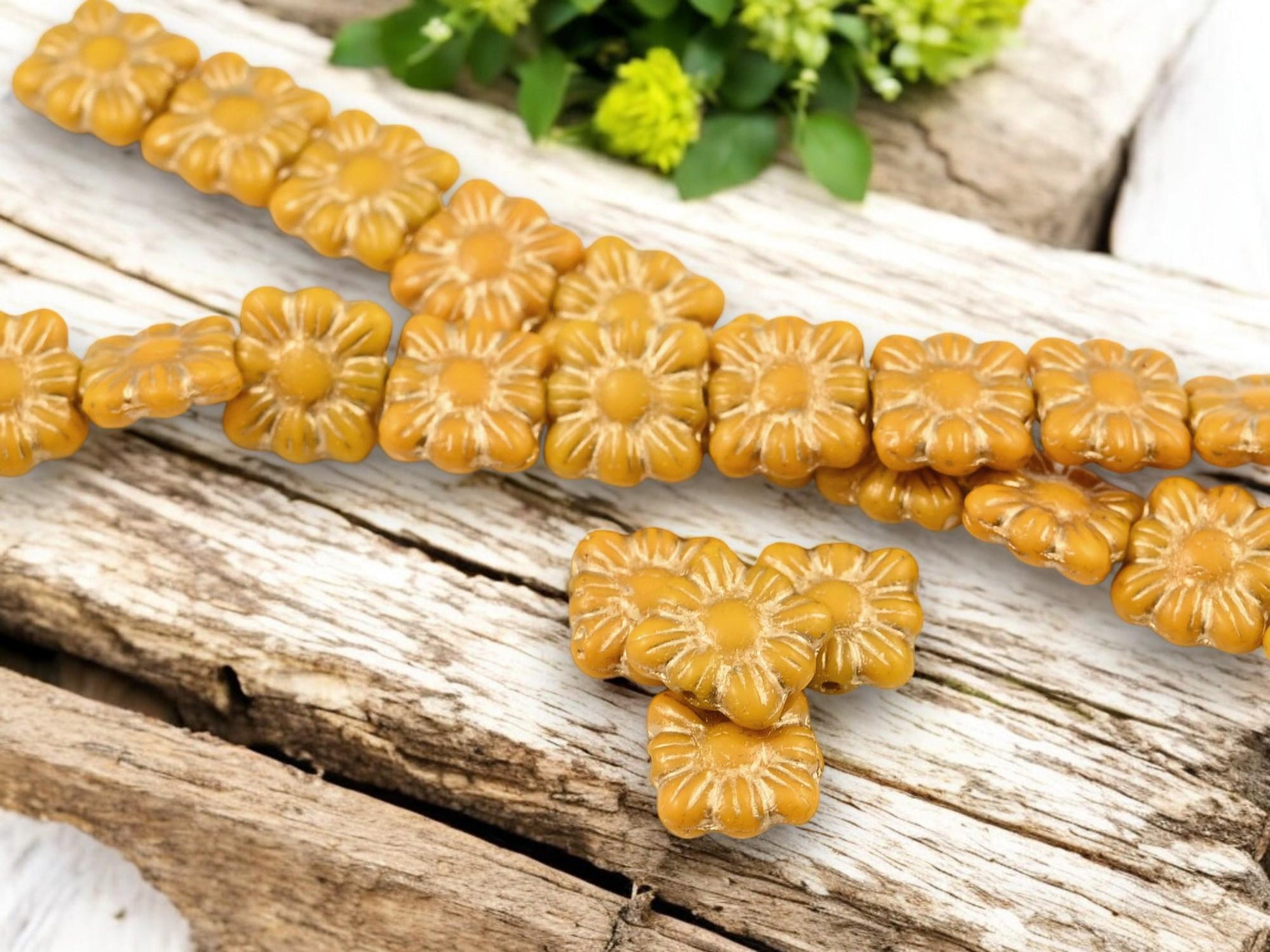 Picasso Beads - Czech Glass Beads - Flower Beads - Czech Glass Flowers - Square Flowers - 11mm Flower - 13pcs - (4027)