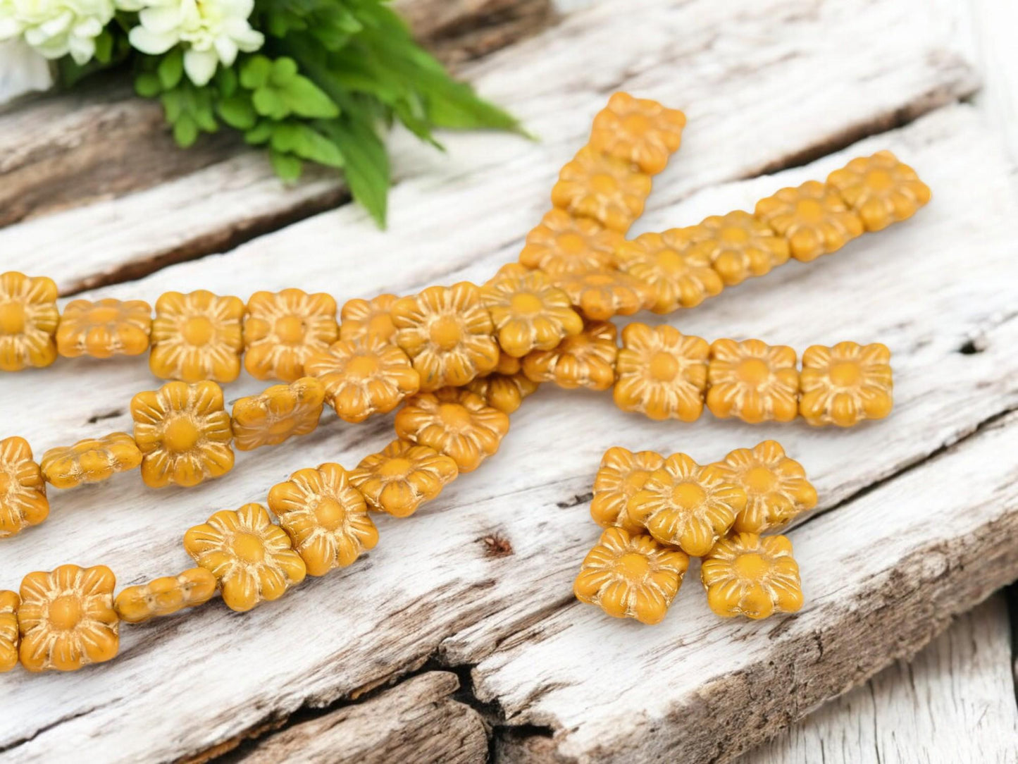 Picasso Beads - Czech Glass Beads - Flower Beads - Czech Glass Flowers - Square Flowers - 11mm Flower - 13pcs - (4027)