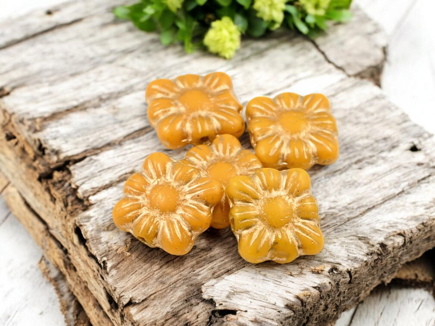 Picasso Beads - Czech Glass Beads - Flower Beads - Czech Glass Flowers - Square Flowers - 11mm Flower - 13pcs - (4027)