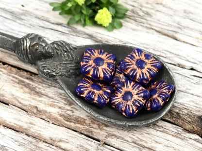 Picasso Beads - Czech Glass Beads - Flower Beads - Czech Glass Flowers - Square Flowers - 11mm Flower - 13pcs - (4353)