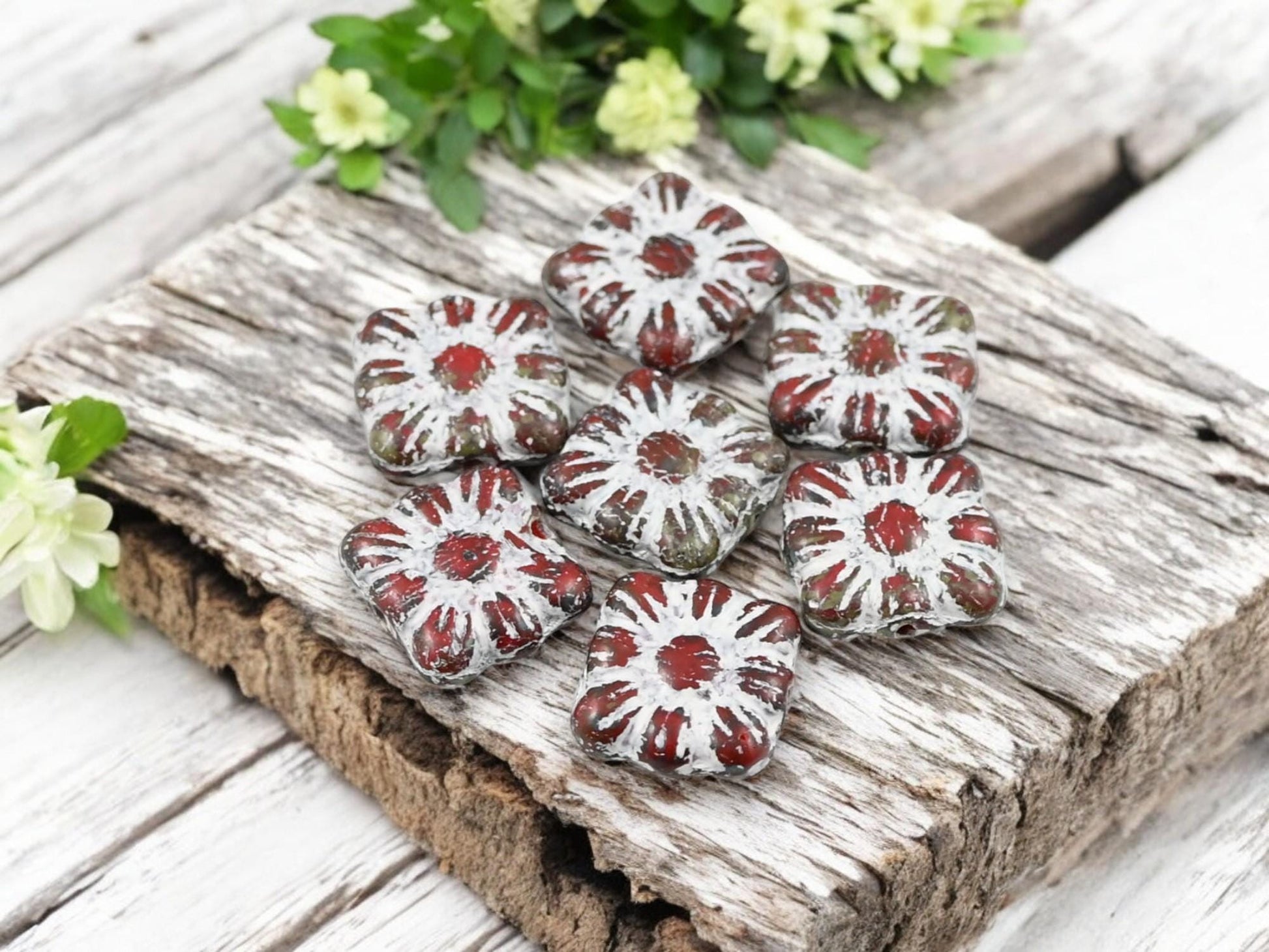 Picasso Beads - Czech Glass Beads - Flower Beads - Czech Glass Flowers - Square Flowers - 11mm Flower - 13pcs - (821)