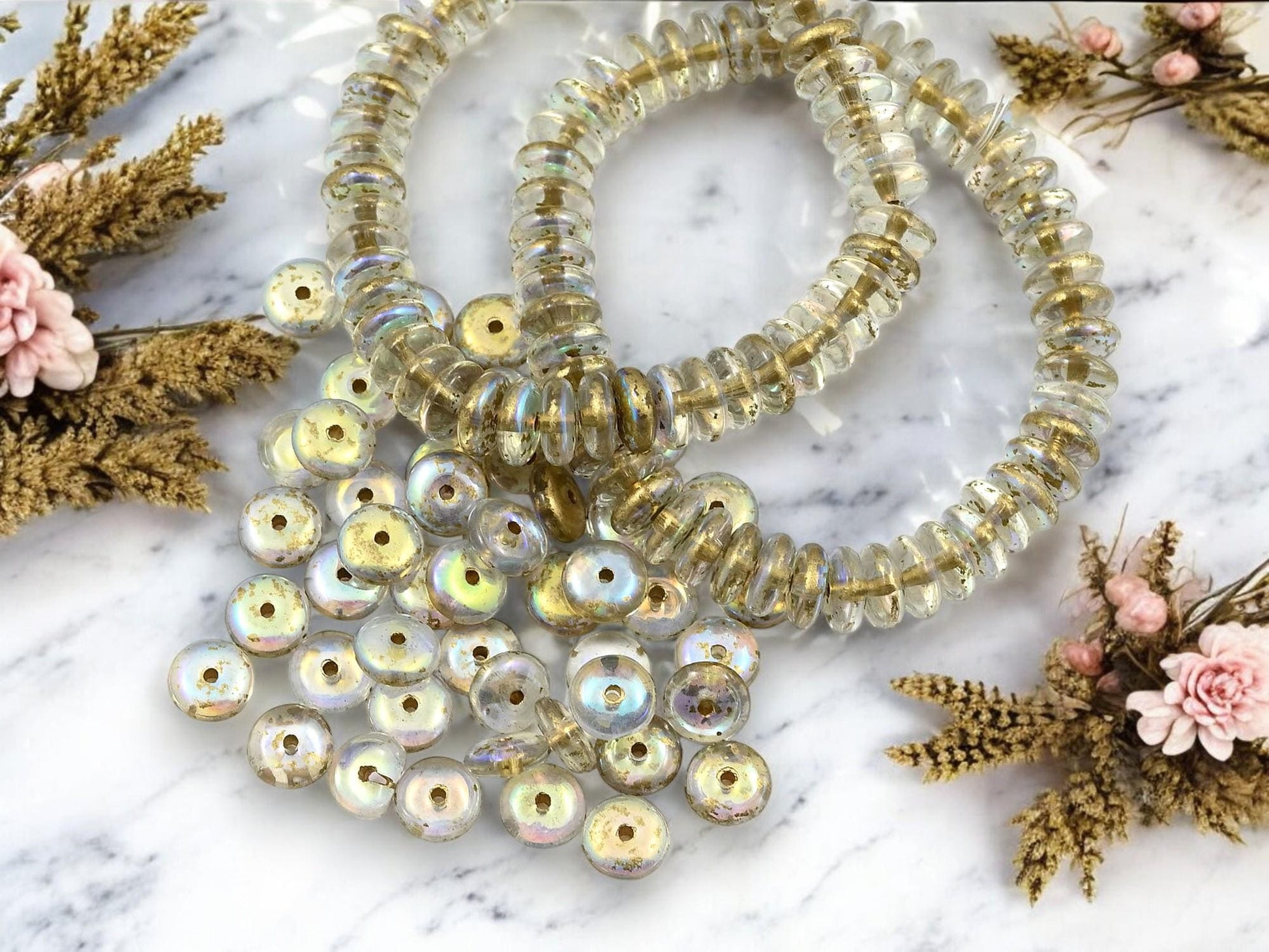 Czech Glass Beads - Glass Spacer Bead - Rondelle Beads - Picasso Beads - 6x2mm - 50pcs - (1834)