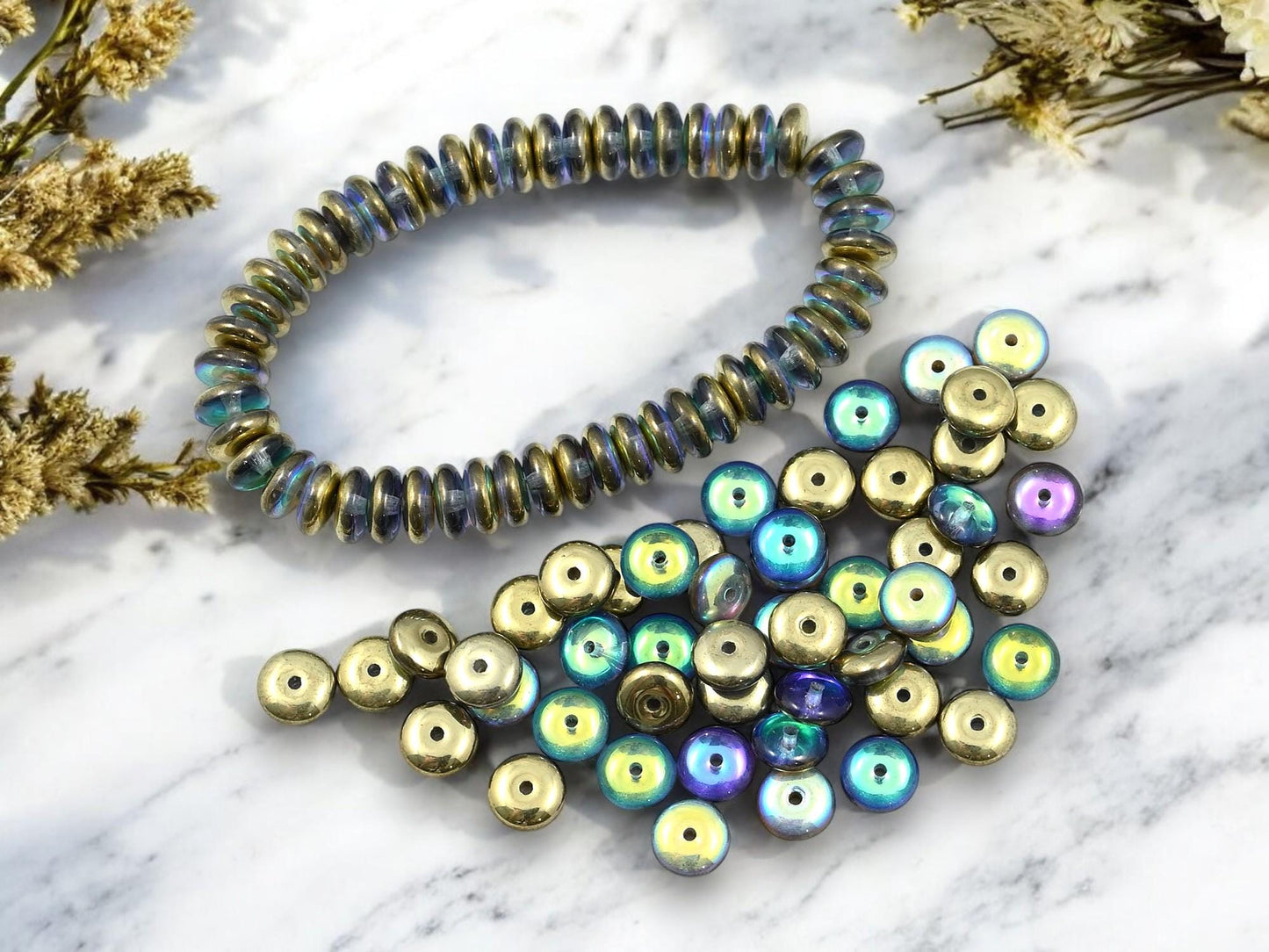 Czech Glass Beads - Glass Spacer Bead - Rondelle Beads - Picasso Beads - 6x2mm - 50pcs - (691)