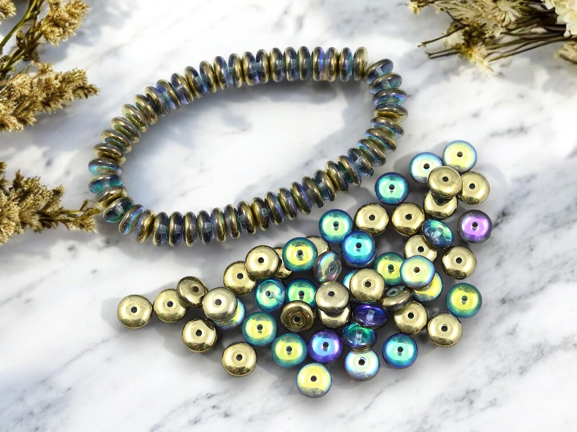 Czech Glass Beads - Glass Spacer Bead - Rondelle Beads - Picasso Beads - 6x2mm - 50pcs - (691)