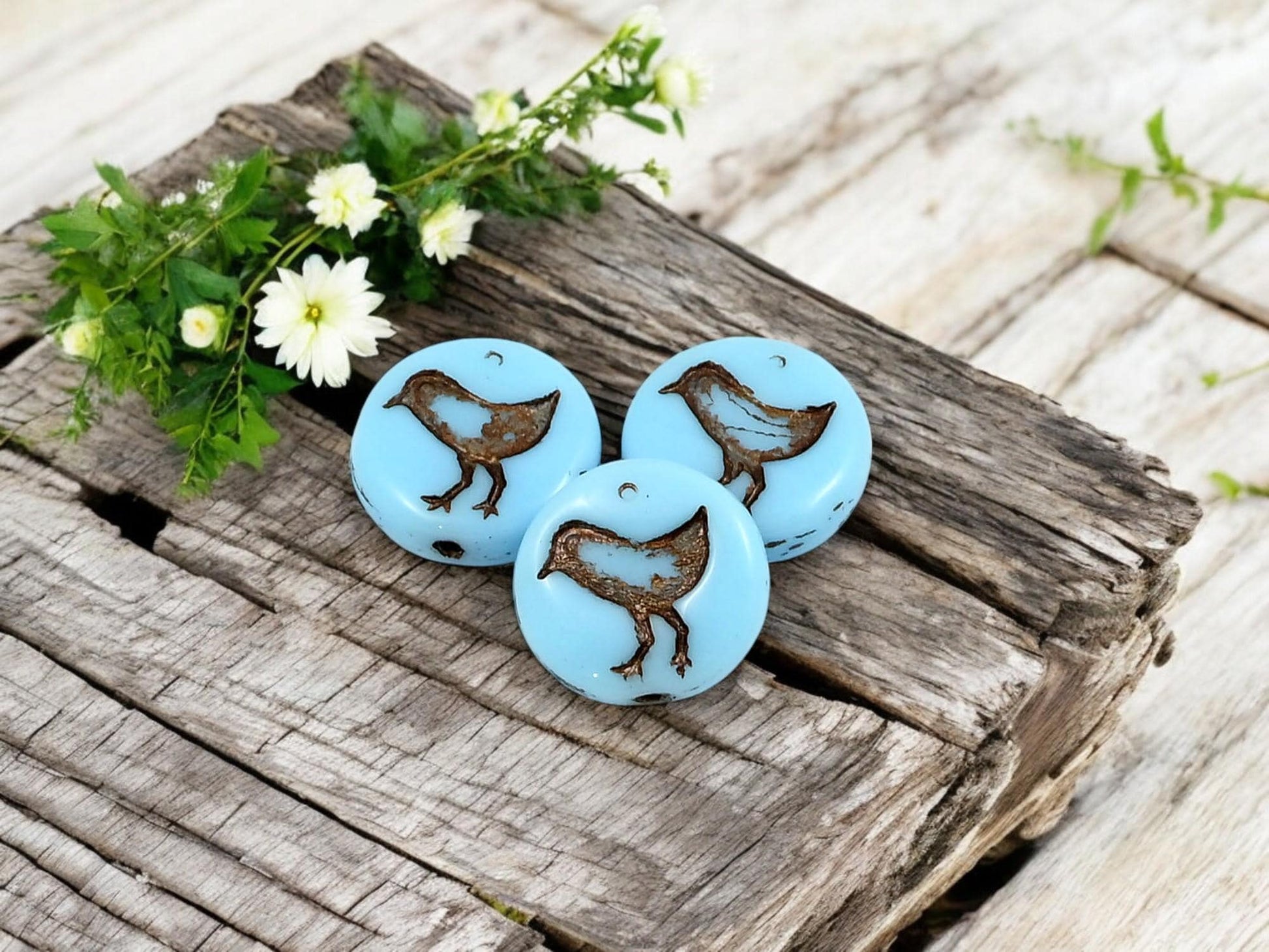 Czech Glass Beads - Picasso Beads - Bird Beads - Coin Beads - Czech Beads - Flat Coin - 15pcs - 12mm - (4240)