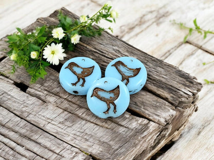 Czech Glass Beads - Picasso Beads - Bird Beads - Coin Beads - Czech Beads - Flat Coin - 15pcs - 12mm - (4240)