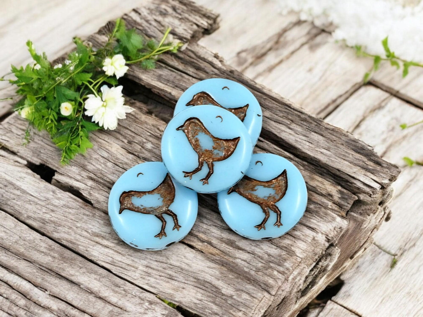 Czech Glass Beads - Picasso Beads - Bird Beads - Coin Beads - Czech Beads - Flat Coin - 15pcs - 12mm - (4240)