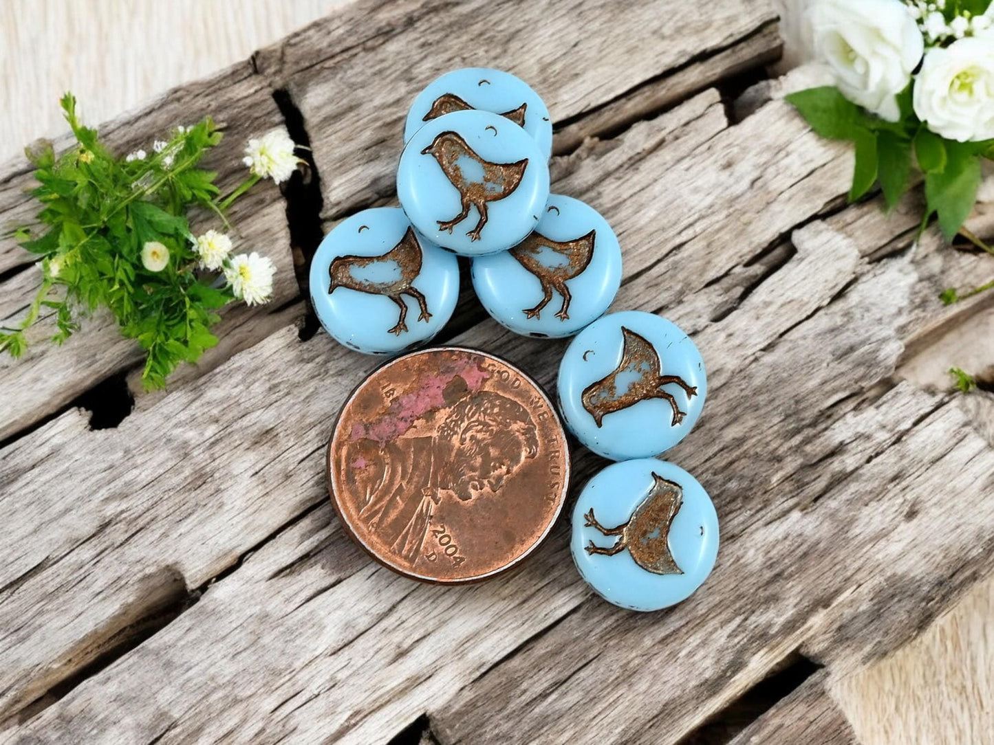 Czech Glass Beads - Picasso Beads - Bird Beads - Coin Beads - Czech Beads - Flat Coin - 15pcs - 12mm - (4240)