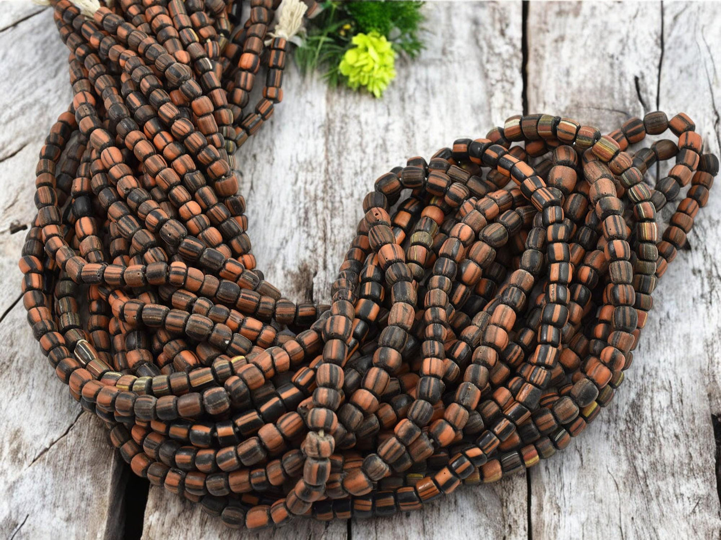 Trade Beads - African Glass Beads - Java Glass Beads - Striped Seed Beads - Gooseberry Beads - 4-7mm - 24" Strand - (936)