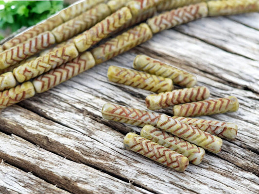 *11* 18x4mm Khaki Picasso Basket Weave Tube Beads