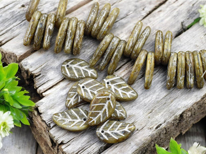 *25* 15x9mm Silver Washed Sandy Beige Opaline Top Hole Leaf Beads