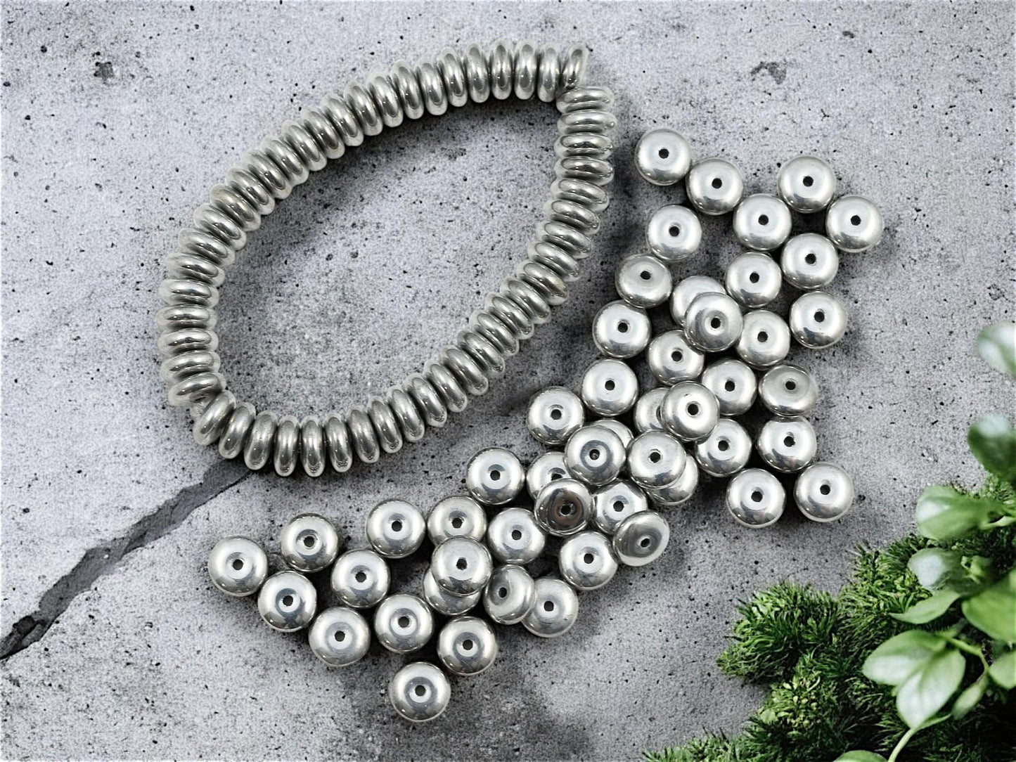 Rondelle Spacer - Czech Glass Beads - Silver Spacer Bead - Silver Spacers - Rondelle Beads - 6x2mm - 50pcs - (3652)