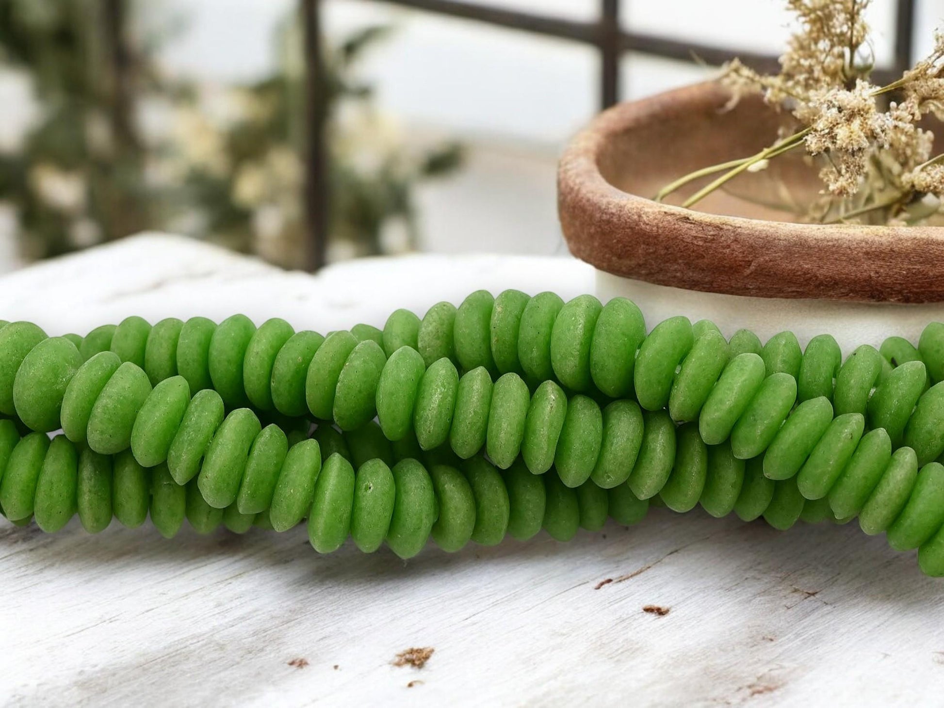 African Glass Beads - Recycled Glass Beads - Ashanti Glass - Heishi Beads - 13-15mm