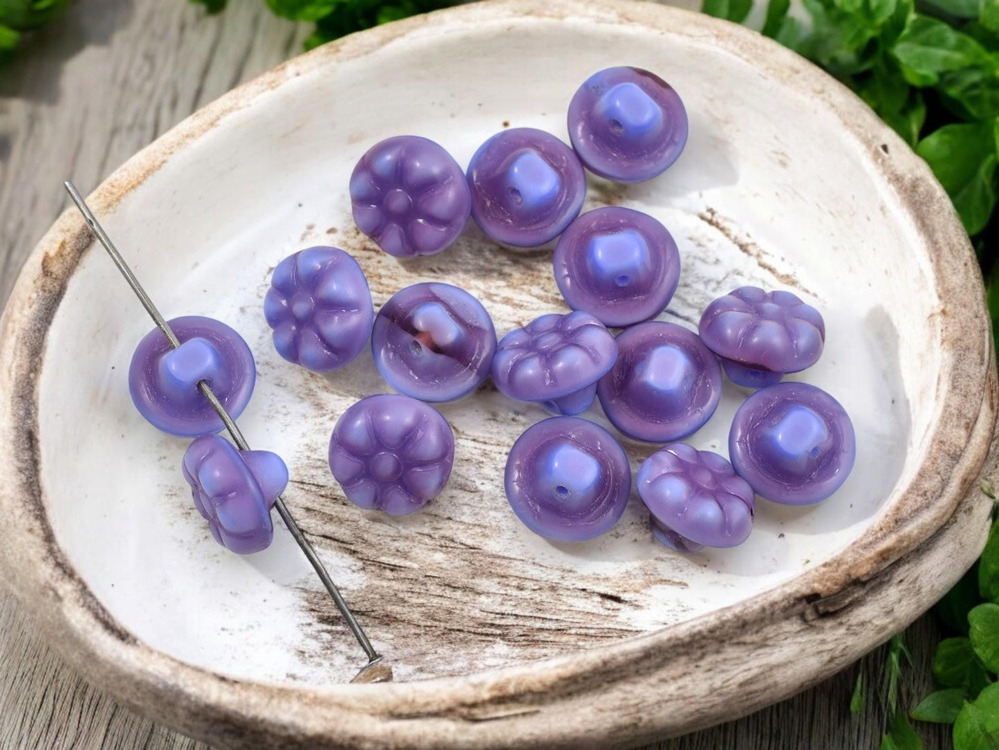 Czech Glass Beads - Button Flower Beads - Czech Glass Buttons - 11x8mm - 15pcs - (2013)