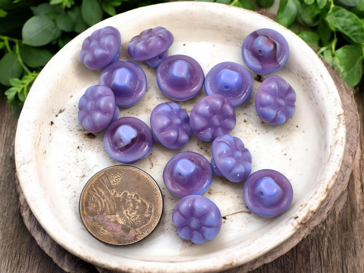 Czech Glass Beads - Button Flower Beads - Czech Glass Buttons - 11x8mm - 15pcs - (2013)