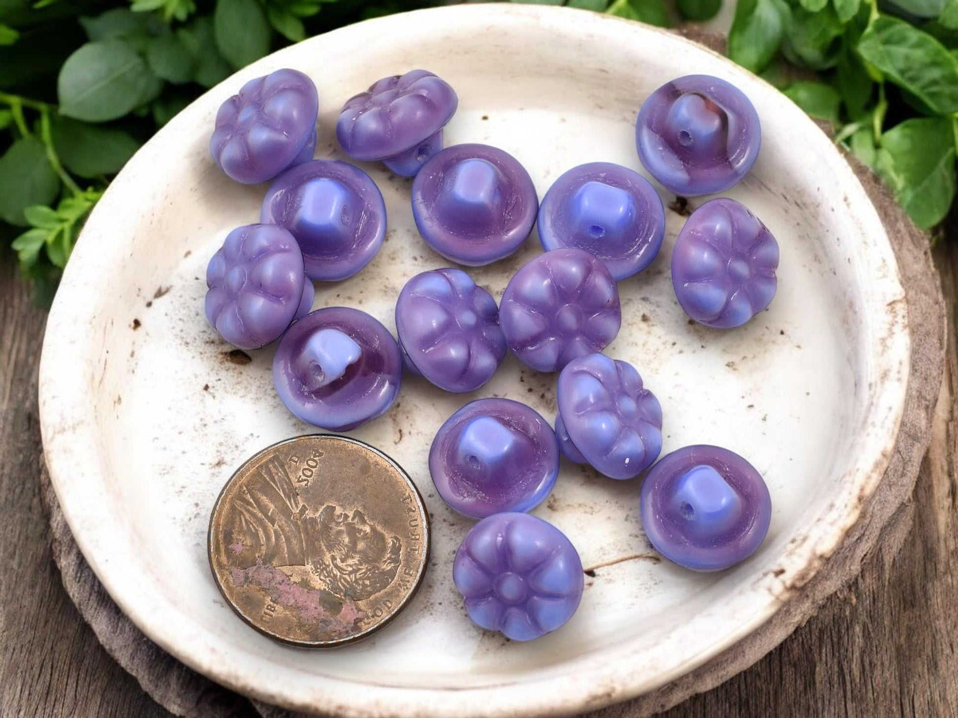 Czech Glass Beads - Button Flower Beads - Czech Glass Buttons - 11x8mm - 15pcs - (2013)