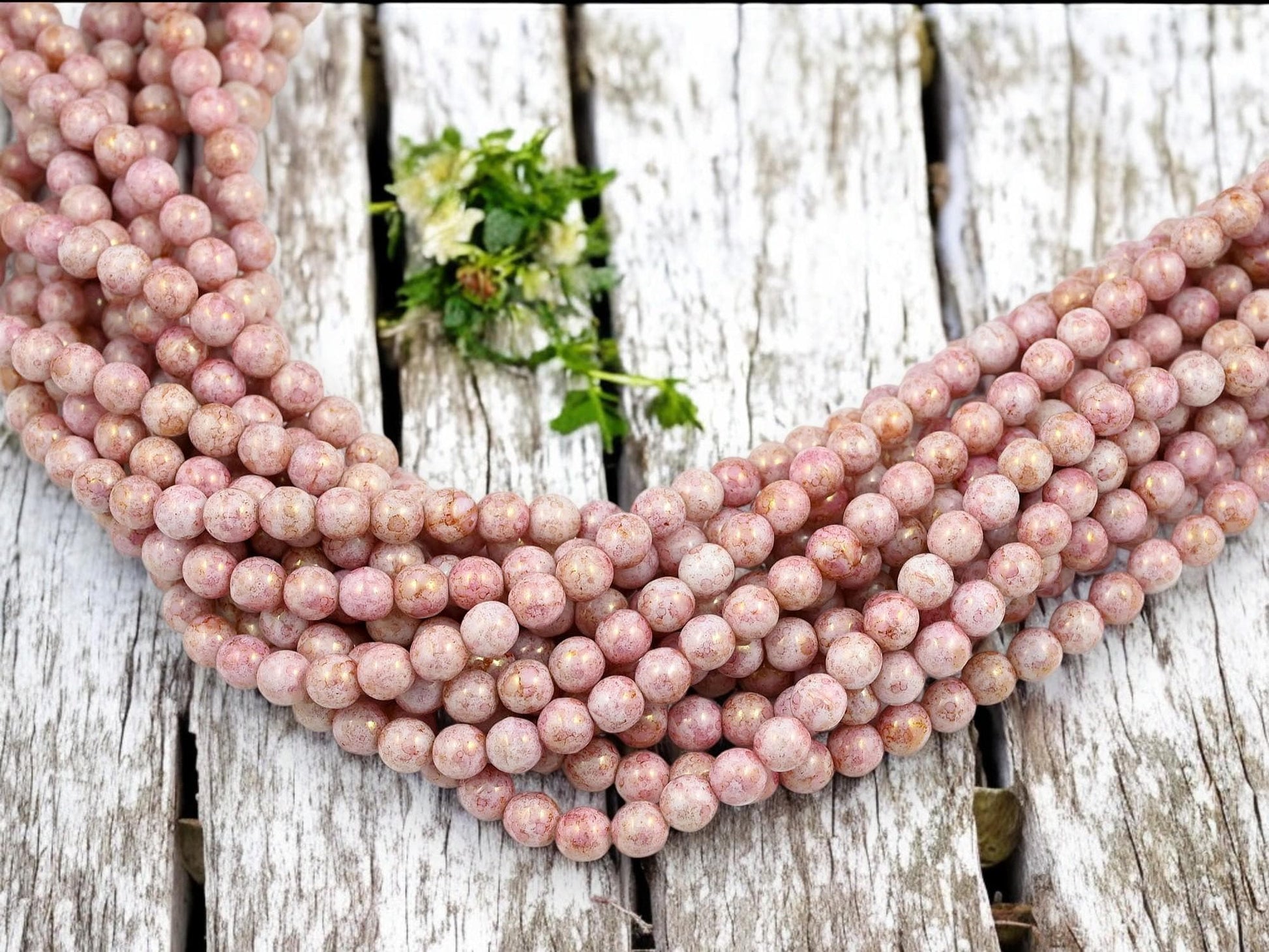Czech Glass Beads - Picasso Beads - Pink Beads - Druk Beads - Round Beads - Full Strand - 6mm - 50pcs - (403)