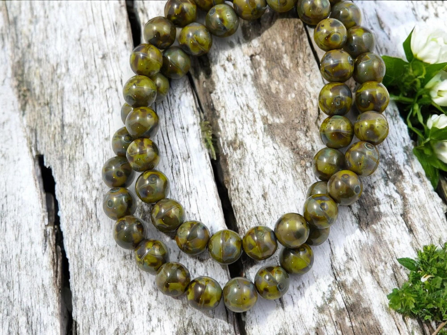 Picasso Beads - Czech Glass Beads - Round Beads - Druks - 8mm Beads - 25pcs - (5963)