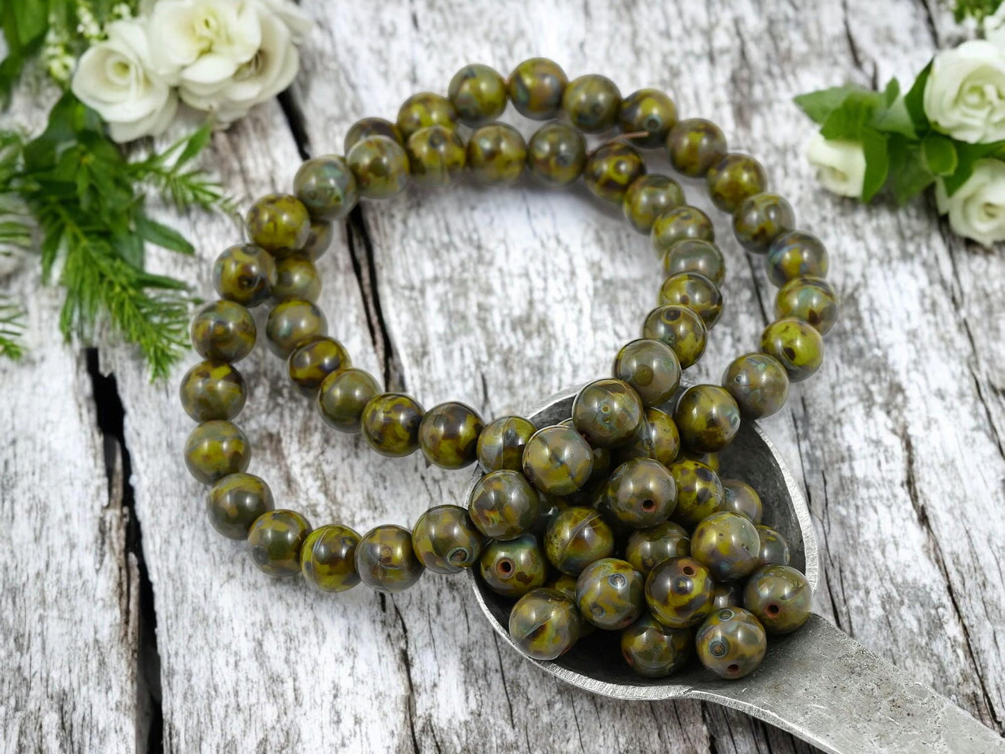 Picasso Beads - Czech Glass Beads - Round Beads - Druks - 8mm Beads - 25pcs - (5963)