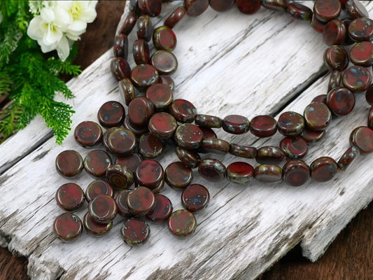 Picasso Beads - Czech Glass Beads - Old Stock Beads - Travertine Beads - Coin Beads - 8mm - 25pcs - (2803)