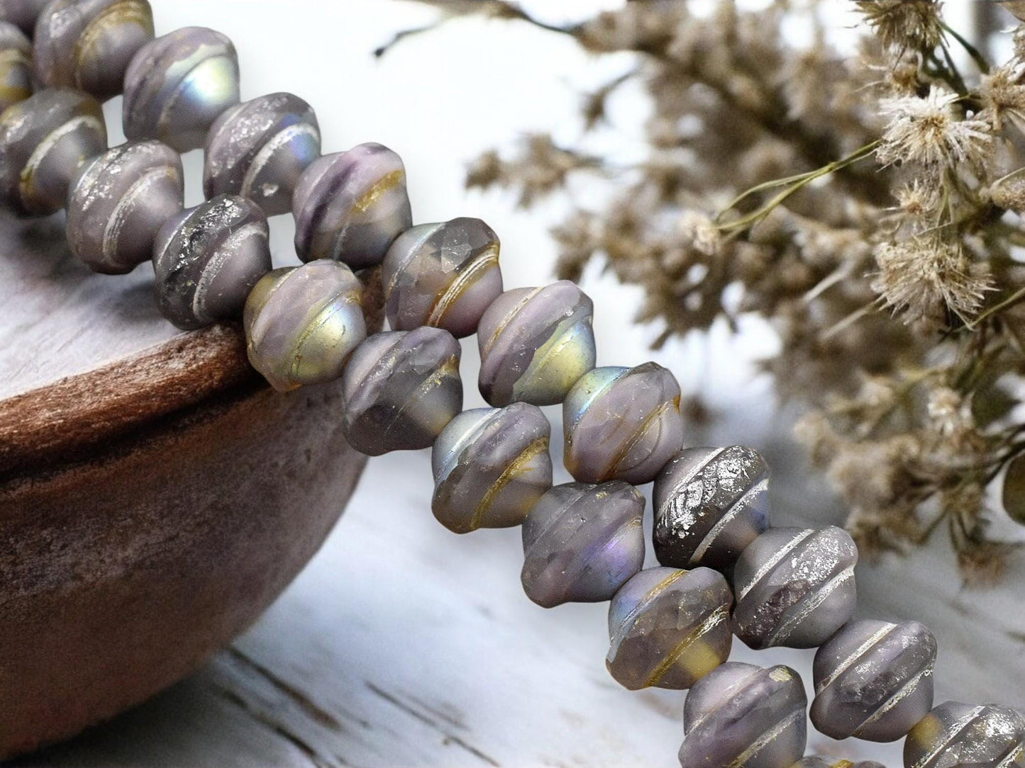 *15* 8x10mm Silver Washed Matte Amethyst AB Saturn Beads