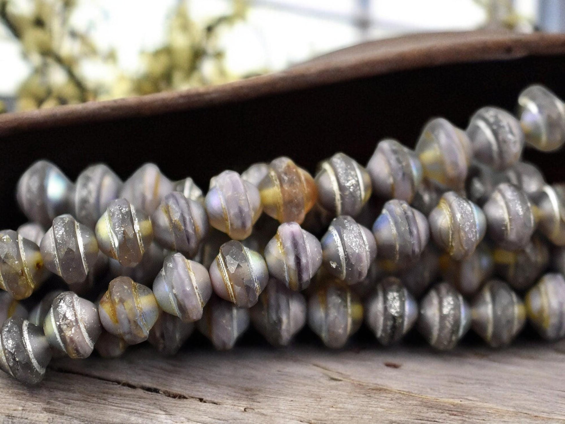 *15* 8x10mm Silver Washed Matte Amethyst AB Saturn Beads