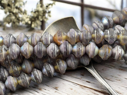 *15* 8x10mm Silver Washed Matte Amethyst AB Saturn Beads