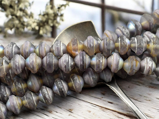 *15* 8x10mm Silver Washed Matte Amethyst AB Saturn Beads