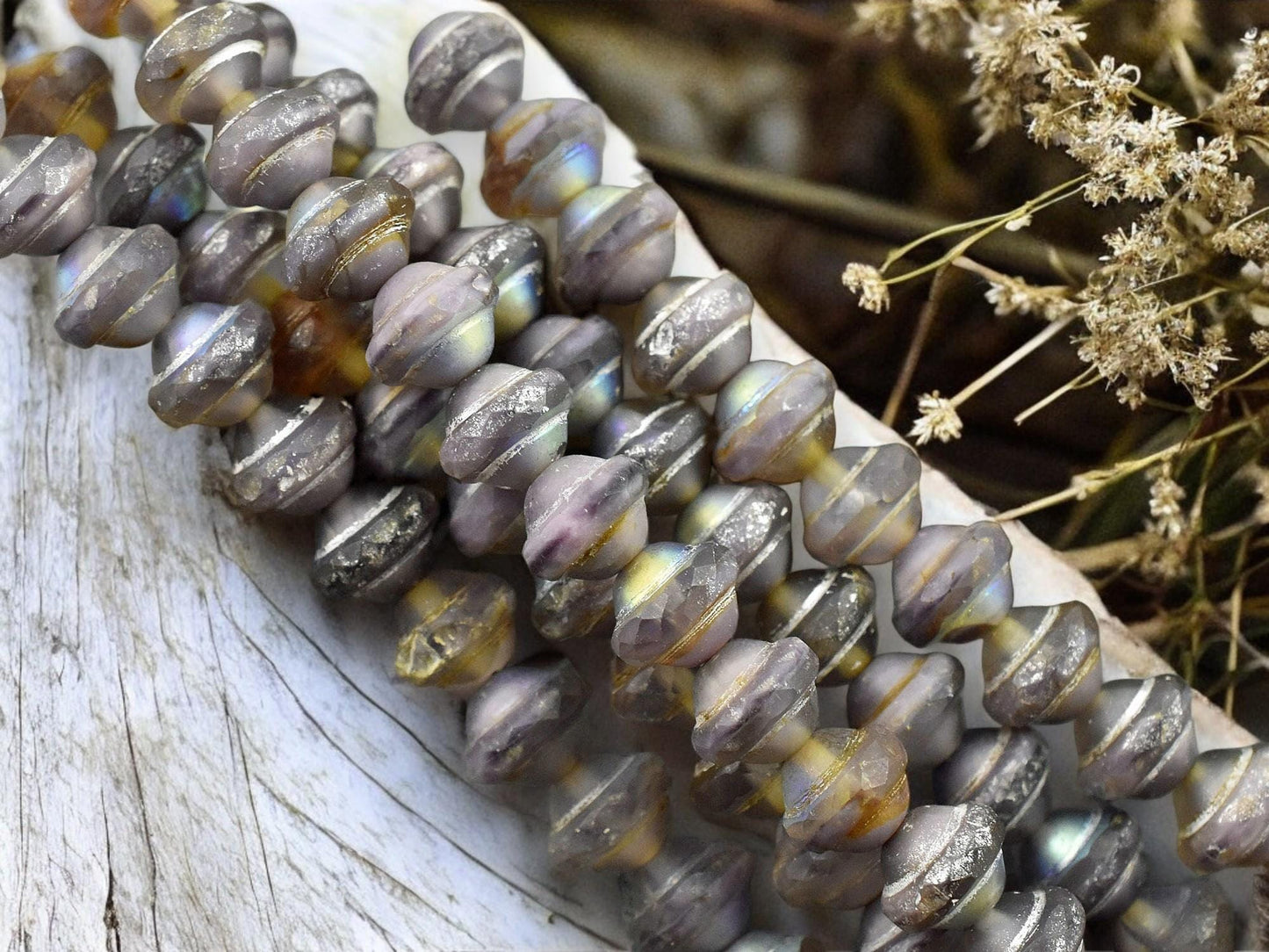 *15* 8x10mm Silver Washed Matte Amethyst AB Saturn Beads