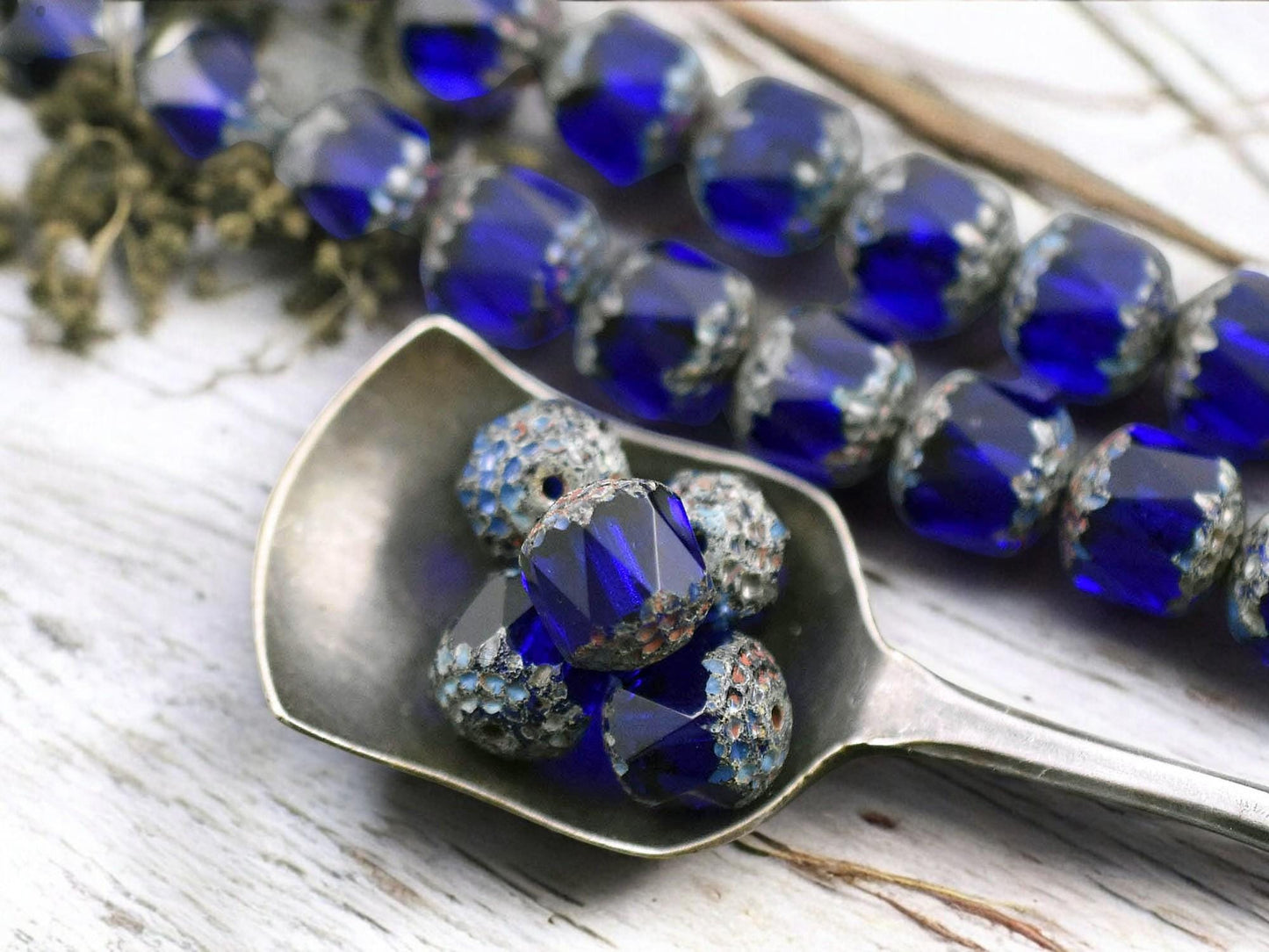 *12* 10mm Cobalt Picasso Fire Polished Cathedral Beads