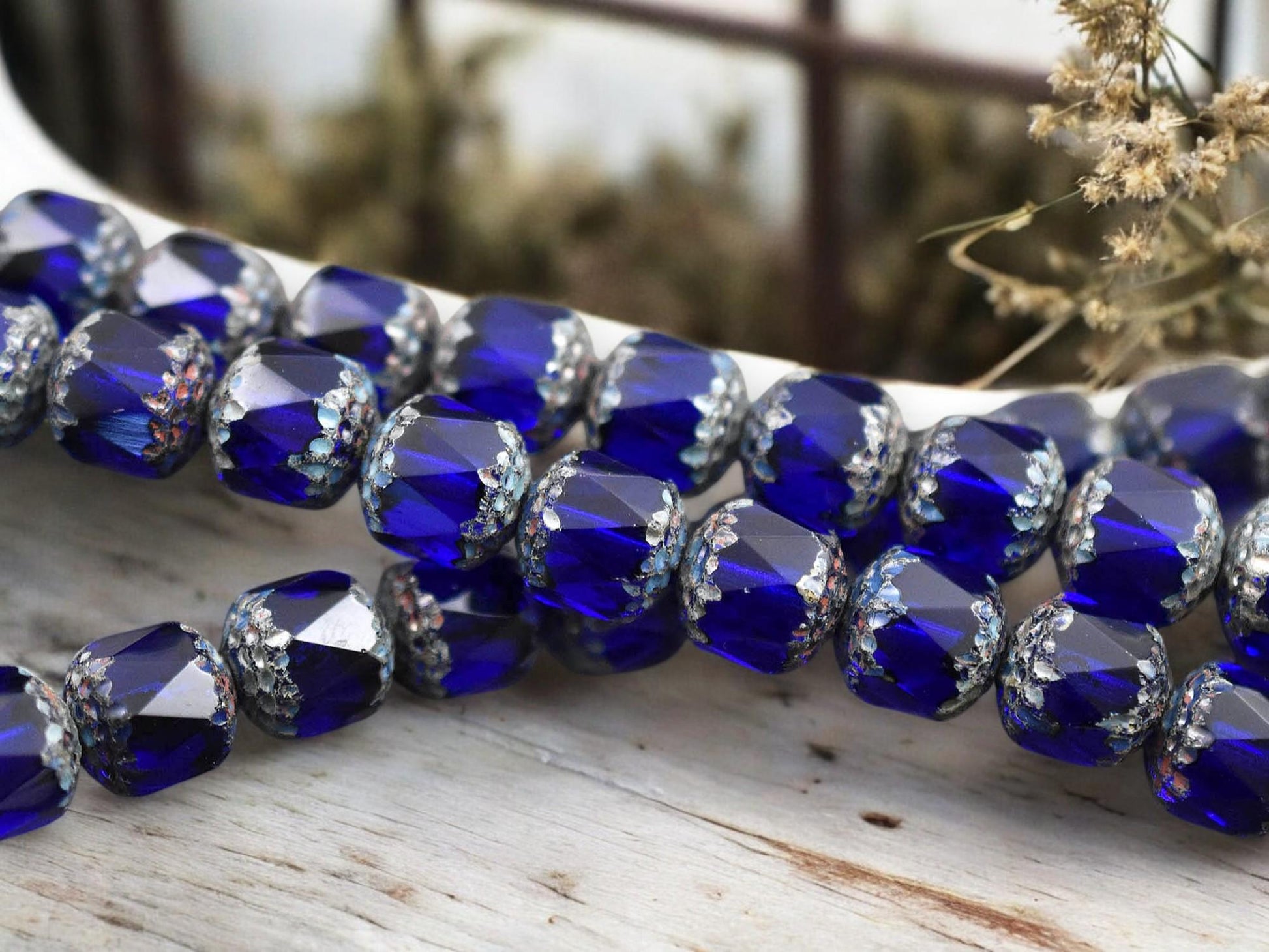*12* 10mm Cobalt Picasso Fire Polished Cathedral Beads