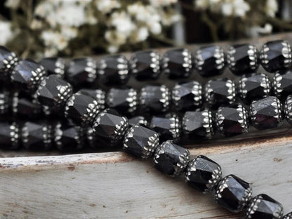 *12* 10mm Silver Washed Jet Fire Polished Cathedral Beads