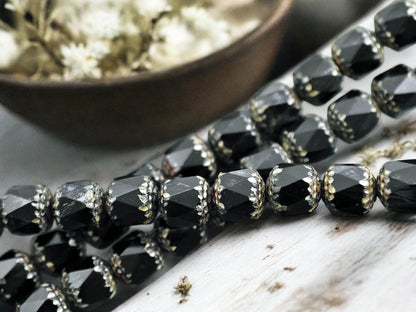 *12* 10mm Jet Black Luster Picasso Fire Polished Cathedral Beads