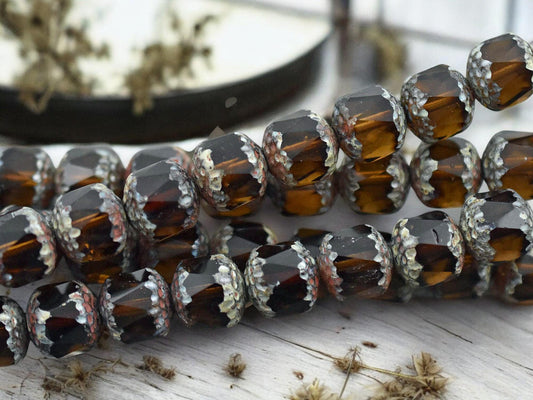 *12* 10mm Topaz Picasso Fire Polished Cathedral Beads