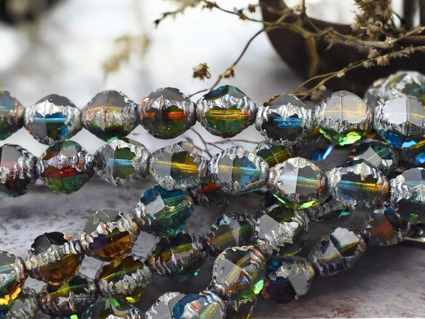 *15* 8x10mm Blended Teal Topaz Picasso Faceted Bicone Beads