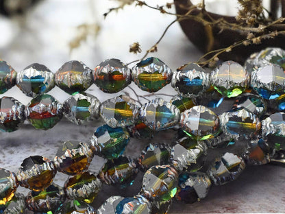 *15* 8x10mm Blended Teal Topaz Picasso Faceted Bicone Beads