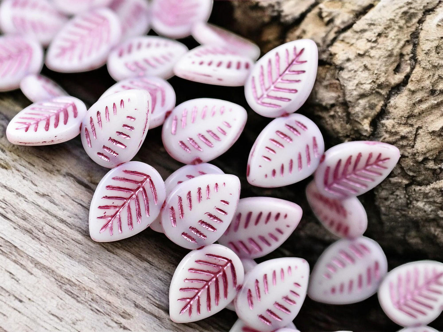 *15* 16x12mm Pink Washed Alabaster Top Drilled Dogwood Leaf Beads