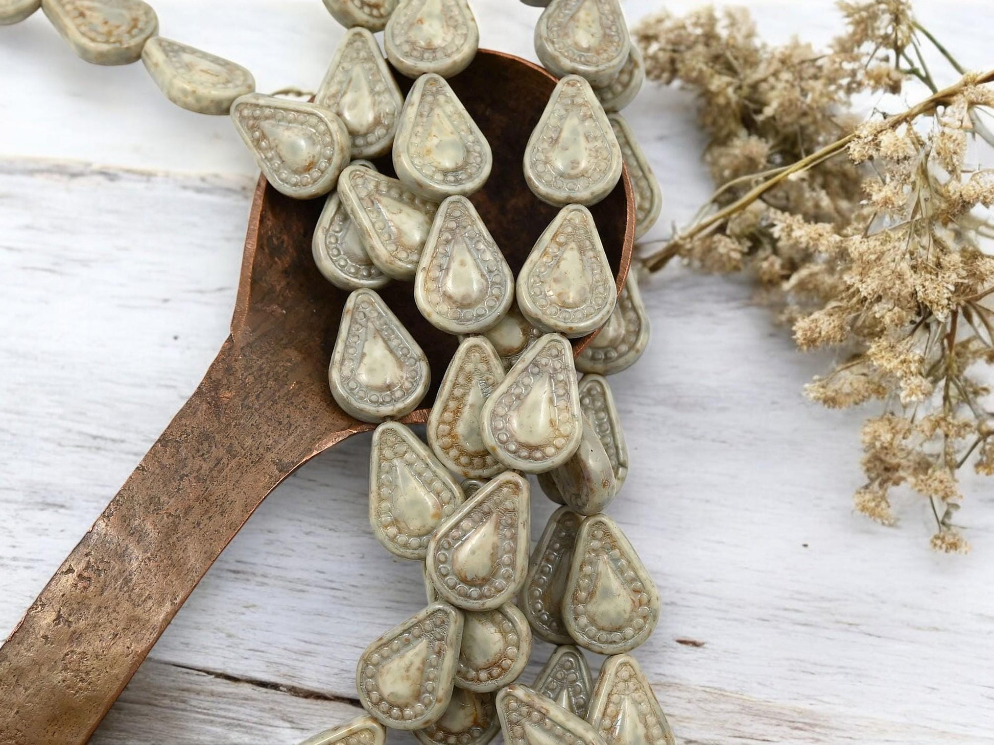 Picasso Beads - Czech Glass Beads - Teardrop Beads - Filigree Style Beads - Tear Drop Beads - 10pcs - 14x10mm - (B977)